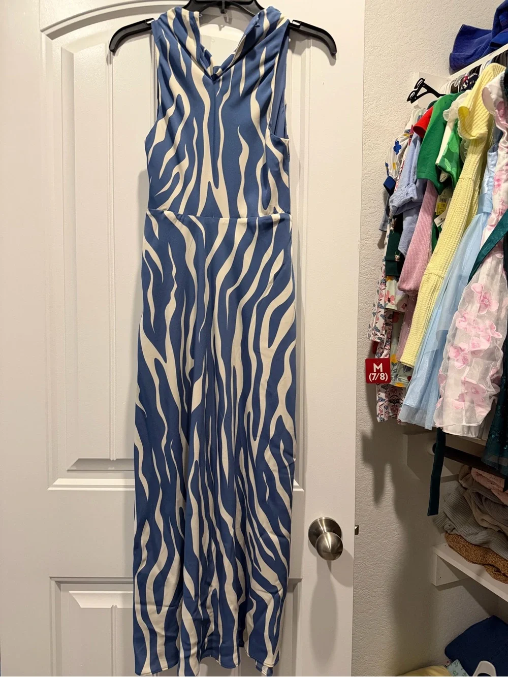 Abercrombie Blue and White Zebra Print Cowl Neck Midi Dress